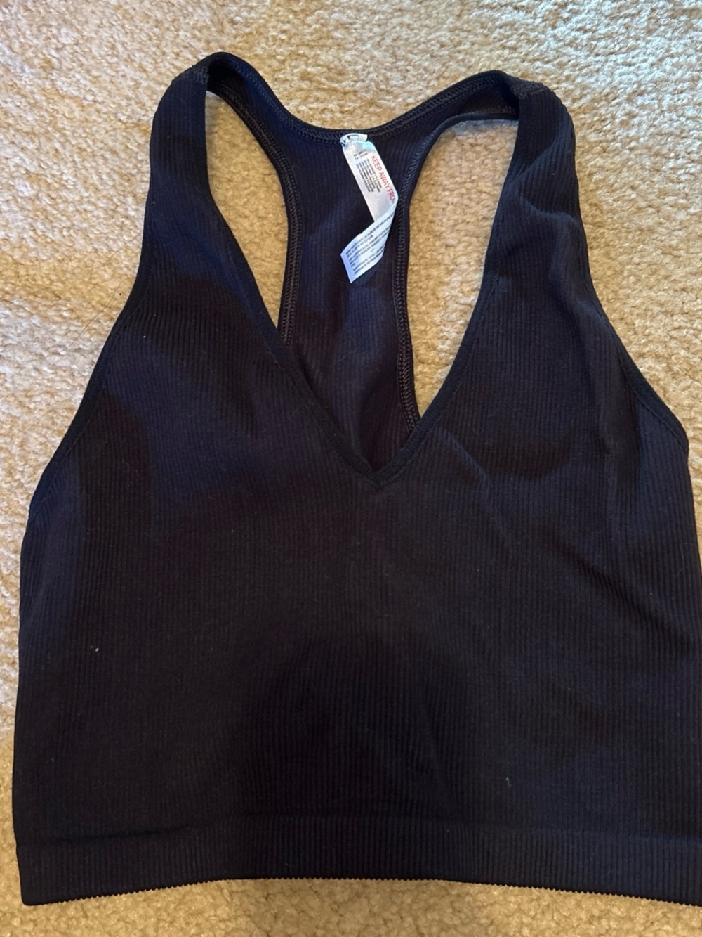 FP Movement by Free People Black Ribbed V-Neck Racerback Tank
